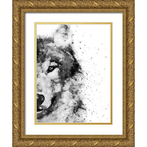 Wolf At Attention Gold Ornate Wood Framed Art Print with Double Matting by Wong, Brandon