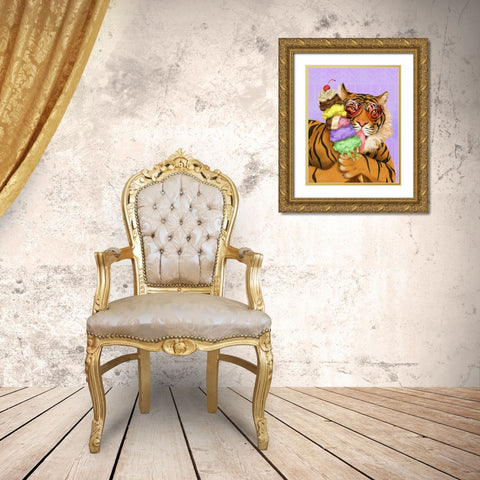 Party Safari Tiger Gold Ornate Wood Framed Art Print with Double Matting by Warren, Shari