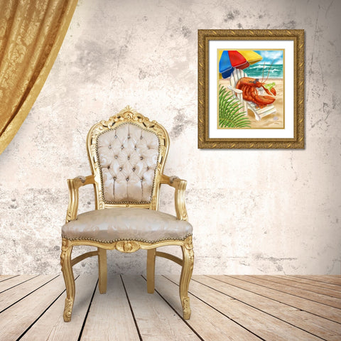 Beach Friends - Lobster Gold Ornate Wood Framed Art Print with Double Matting by Warren, Shari
