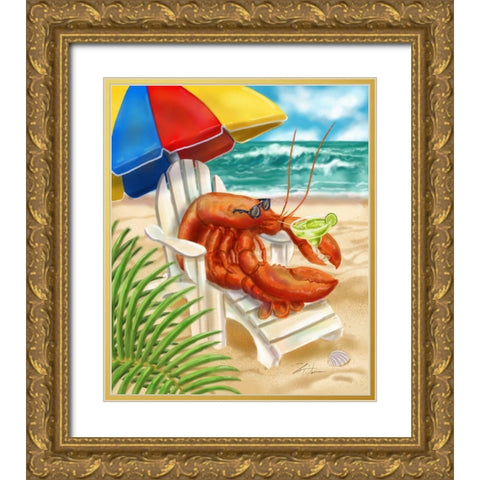 Beach Friends - Lobster Gold Ornate Wood Framed Art Print with Double Matting by Warren, Shari