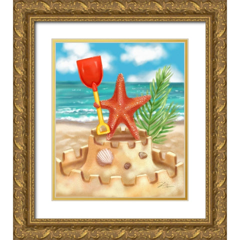 Beach Friends - Starfish Gold Ornate Wood Framed Art Print with Double Matting by Warren, Shari