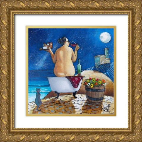 Bath No. 1 Gold Ornate Wood Framed Art Print with Double Matting by West, Ronald