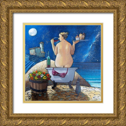 Bath No. 2 Gold Ornate Wood Framed Art Print with Double Matting by West, Ronald