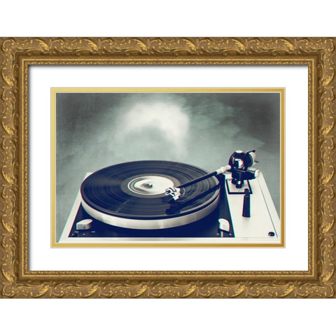 Retro Record Player Gold Ornate Wood Framed Art Print with Double Matting by Wustenhagen, Dirk