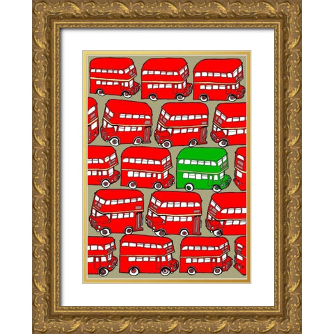 Odd Ones - Green Double Decker Gold Ornate Wood Framed Art Print with Double Matting by Wilson, Duncan