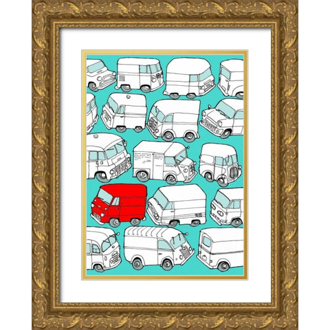 Odd Ones - Red Van Gold Ornate Wood Framed Art Print with Double Matting by Wilson, Duncan