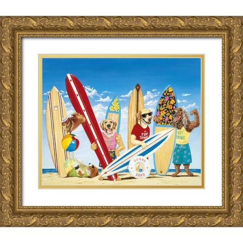K-9 Surf Club Gold Ornate Wood Framed Art Print with Double Matting by Westmoreland, Scott