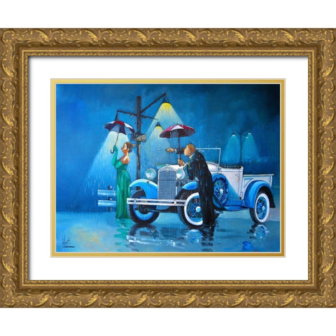 Late for the Ball Gold Ornate Wood Framed Art Print with Double Matting by West, Ronald