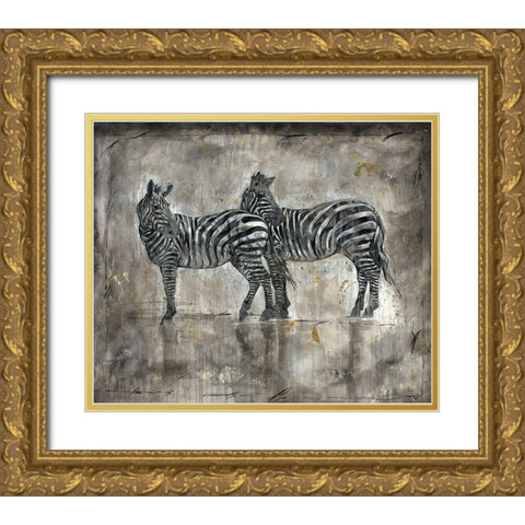 Zebras Gold Ornate Wood Framed Art Print with Double Matting by Wiley, Marta