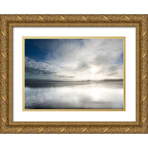 Long Beach Gold Ornate Wood Framed Art Print with Double Matting by White, Lynda