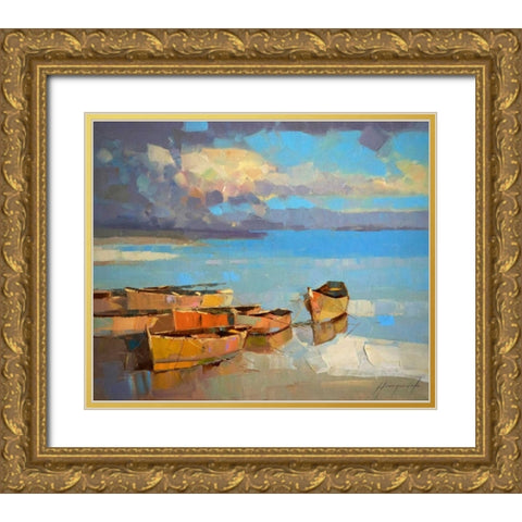 Fishing Boats Gold Ornate Wood Framed Art Print with Double Matting by Yeremyan, Vahe