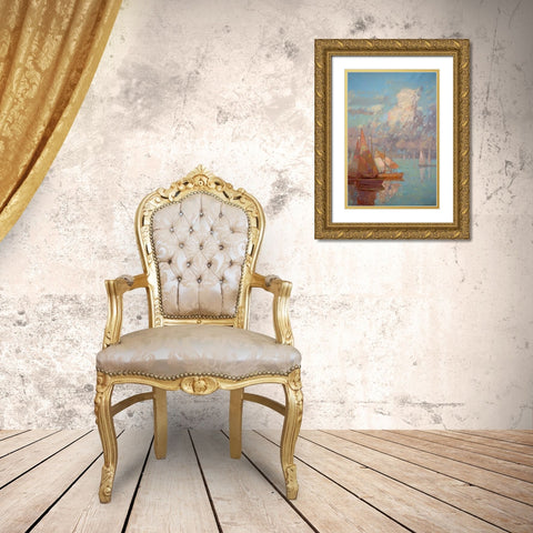 Sail Boats Gold Ornate Wood Framed Art Print with Double Matting by Yeremyan, Vahe