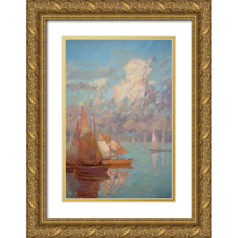 Sail Boats Gold Ornate Wood Framed Art Print with Double Matting by Yeremyan, Vahe