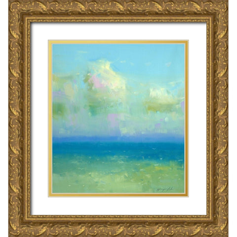 Turquoise Ocean Gold Ornate Wood Framed Art Print with Double Matting by Yeremyan, Vahe