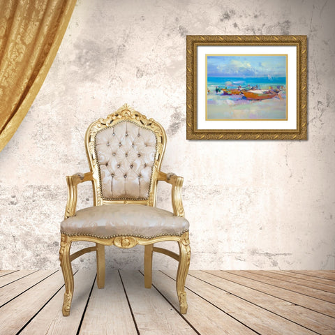 Boats On The Shore Gold Ornate Wood Framed Art Print with Double Matting by Yeremyan, Vahe