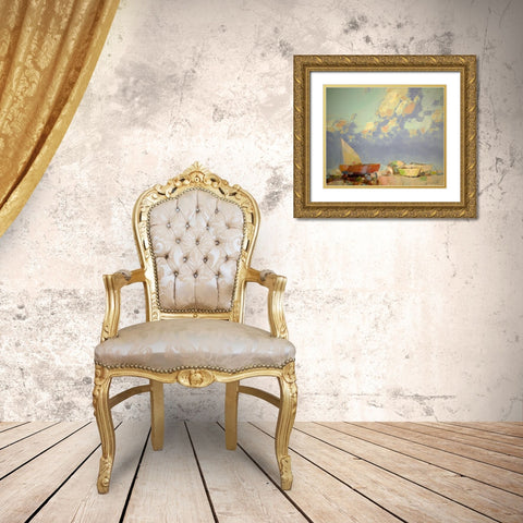 Fishing Boats Gold Ornate Wood Framed Art Print with Double Matting by Yeremyan, Vahe