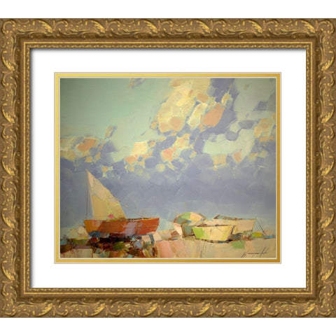 Fishing Boats Gold Ornate Wood Framed Art Print with Double Matting by Yeremyan, Vahe