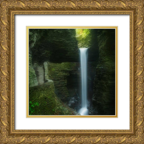 Cavern Cascade Gold Ornate Wood Framed Art Print with Double Matting by Zephyr, Patrick