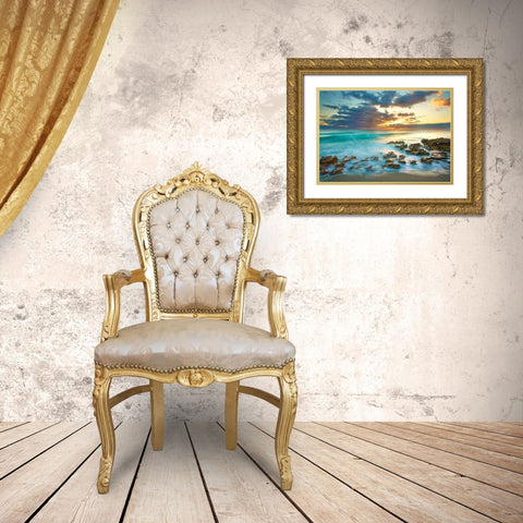 Ocean Sunrise Gold Ornate Wood Framed Art Print with Double Matting by Zephyr, Patrick