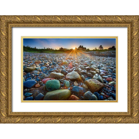 Schoodic Rocks Gold Ornate Wood Framed Art Print with Double Matting by Zephyr, Patrick