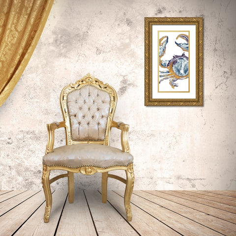 Surf Side Golden Blue Crab Gold Ornate Wood Framed Art Print with Double Matting by Pinto, Patricia