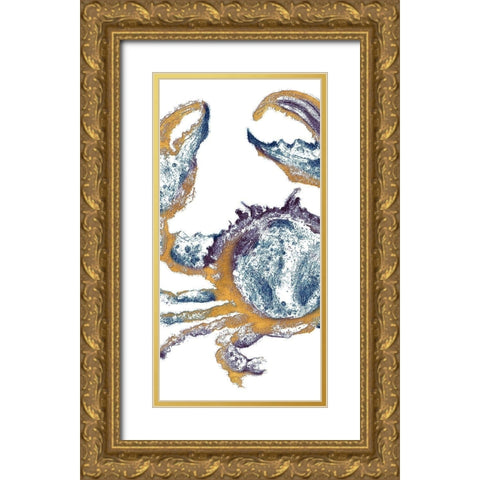 Surf Side Golden Blue Crab Gold Ornate Wood Framed Art Print with Double Matting by Pinto, Patricia