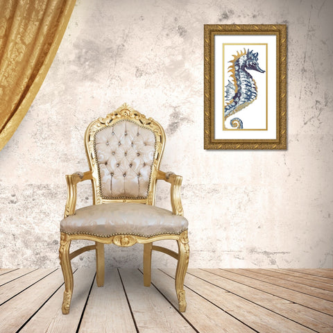 Surf Side Golden Blue Seahorse Gold Ornate Wood Framed Art Print with Double Matting by Pinto, Patricia
