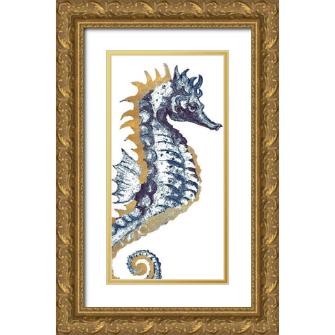 Surf Side Golden Blue Seahorse Gold Ornate Wood Framed Art Print with Double Matting by Pinto, Patricia