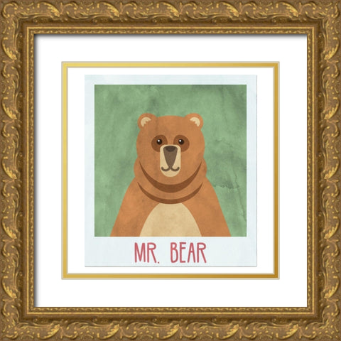Mr. Bear Selfie Gold Ornate Wood Framed Art Print with Double Matting by SD Graphics Studio