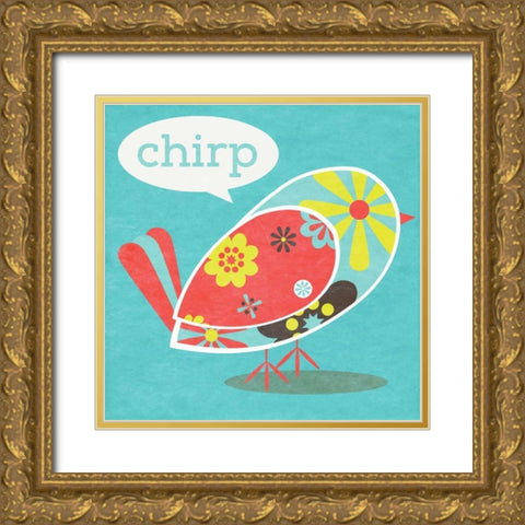 Bird Floral Pattern II Gold Ornate Wood Framed Art Print with Double Matting by SD Graphics Studio