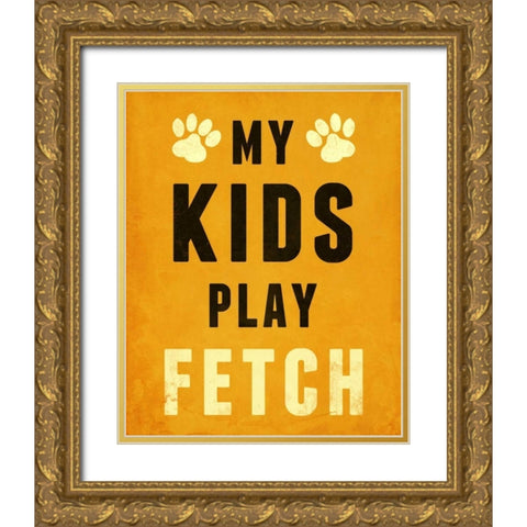 Paw Kids V Gold Ornate Wood Framed Art Print with Double Matting by SD Graphics Studio