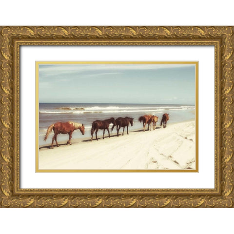 Horses on the Beach Gold Ornate Wood Framed Art Print with Double Matting by Mansfield, Kathy