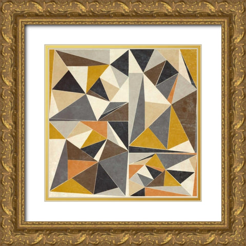 OMG Modern Triangles II Gold Ornate Wood Framed Art Print with Double Matting by SD Graphics Studio