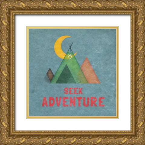 Seek Adventure Gold Ornate Wood Framed Art Print with Double Matting by SD Graphics Studio