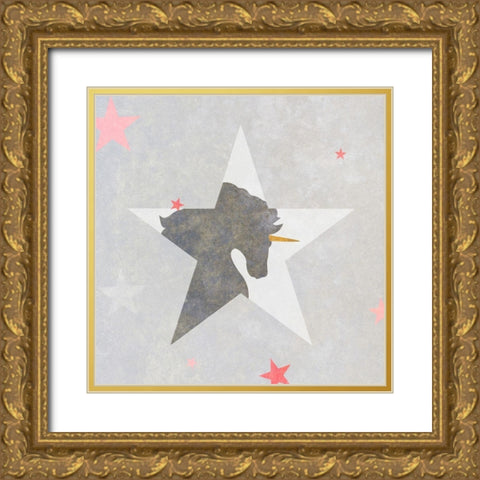 Unicorn on a Star Gold Ornate Wood Framed Art Print with Double Matting by SD Graphics Studio