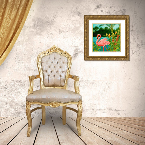 Hot Tropical Flamingo I Gold Ornate Wood Framed Art Print with Double Matting by Baliko, Linda