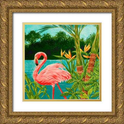 Hot Tropical Flamingo I Gold Ornate Wood Framed Art Print with Double Matting by Baliko, Linda