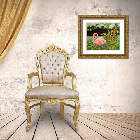 Tropical Flamingo I Gold Ornate Wood Framed Art Print with Double Matting by Baliko, Linda