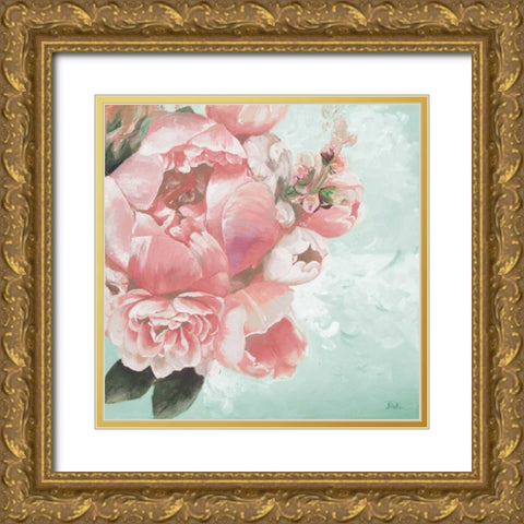Pink Peonies I Gold Ornate Wood Framed Art Print with Double Matting by Pinto, Patricia
