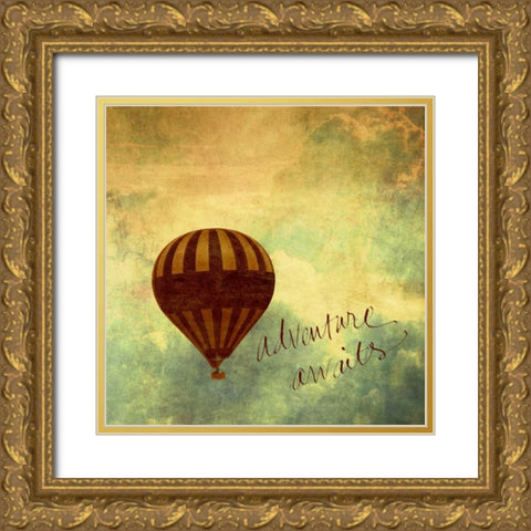 Adventure Awaits Gold Ornate Wood Framed Art Print with Double Matting by Peck, Gail