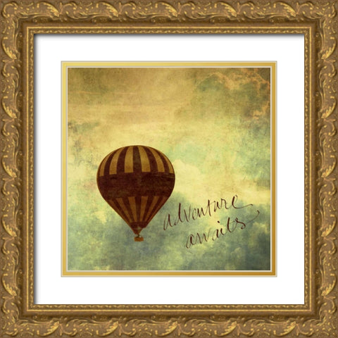 Adventure Awaits Border Gold Ornate Wood Framed Art Print with Double Matting by Peck, Gail