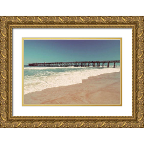 Beach Pier Gold Ornate Wood Framed Art Print with Double Matting by Peck, Gail