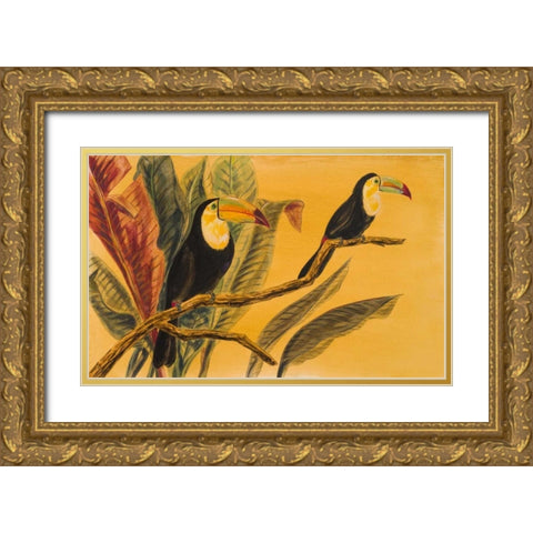 Toucans II Gold Ornate Wood Framed Art Print with Double Matting by Baliko, Linda