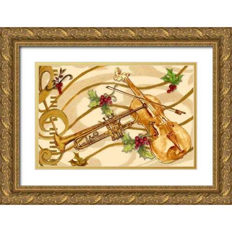 Christmas Music I Gold Ornate Wood Framed Art Print with Double Matting by Gaynor, Janice