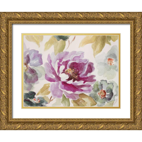 Purple Florals Gold Ornate Wood Framed Art Print with Double Matting by Loreth, Lanie