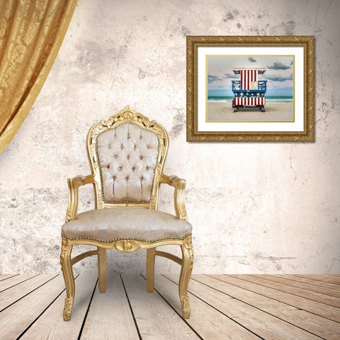 Stars and Stripes Gold Ornate Wood Framed Art Print with Double Matting by Lake, Shelley
