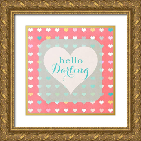 Hello Darling Gold Ornate Wood Framed Art Print with Double Matting by Lake, Shelley