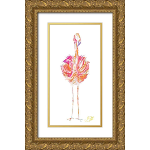 Punchy Flamingo I Gold Ornate Wood Framed Art Print with Double Matting by DeRice, Julie