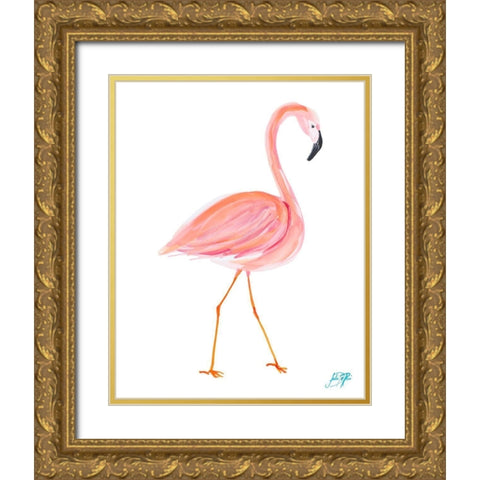 Flamingo Walk I Gold Ornate Wood Framed Art Print with Double Matting by DeRice, Julie
