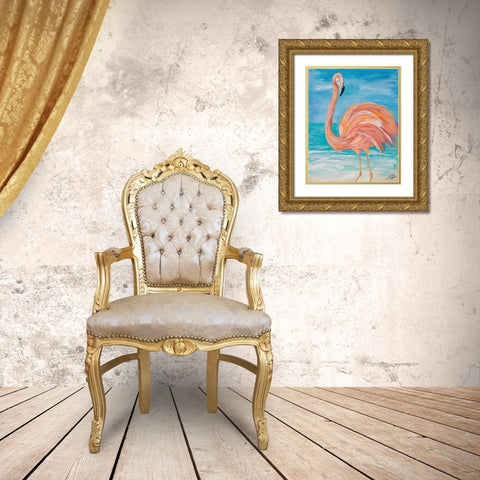 Flamingo Close up Gold Ornate Wood Framed Art Print with Double Matting by DeRice, Julie